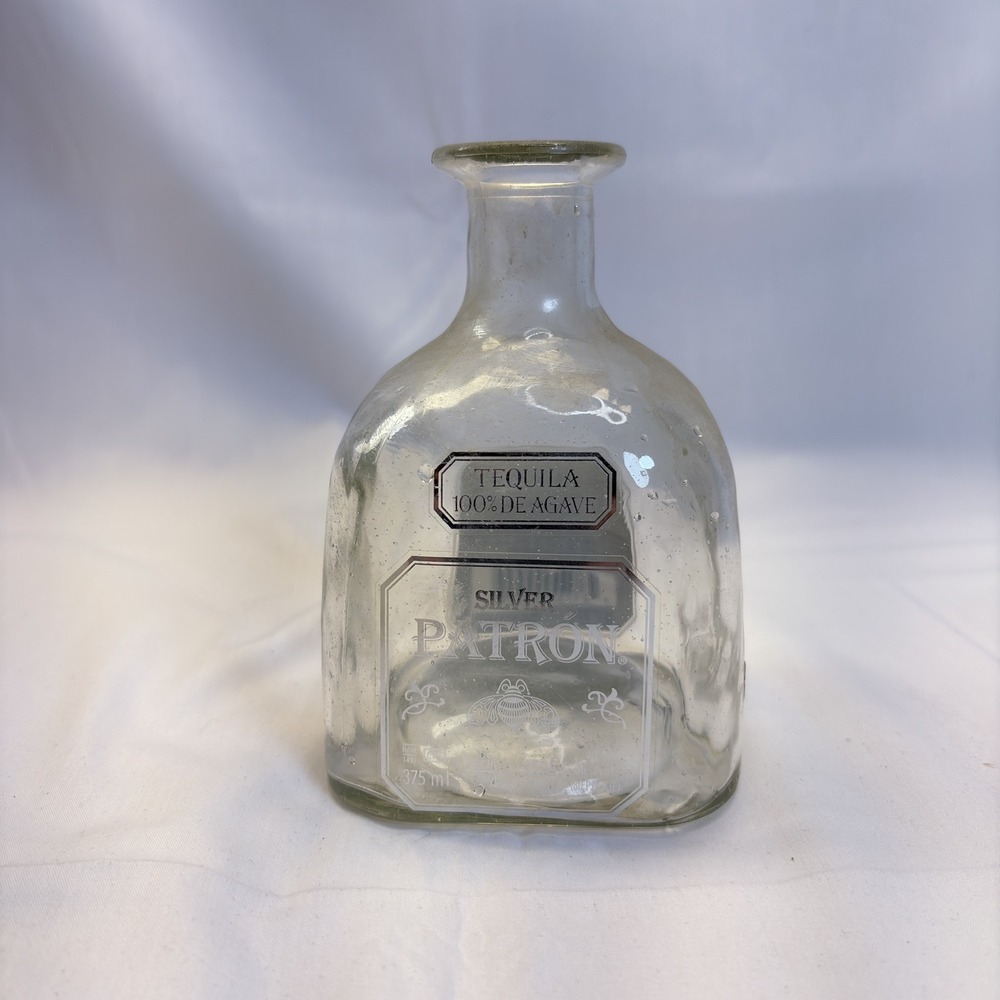 Empty Glass Patron Silver Tequila Bottle NO Cork 375ml S2-458